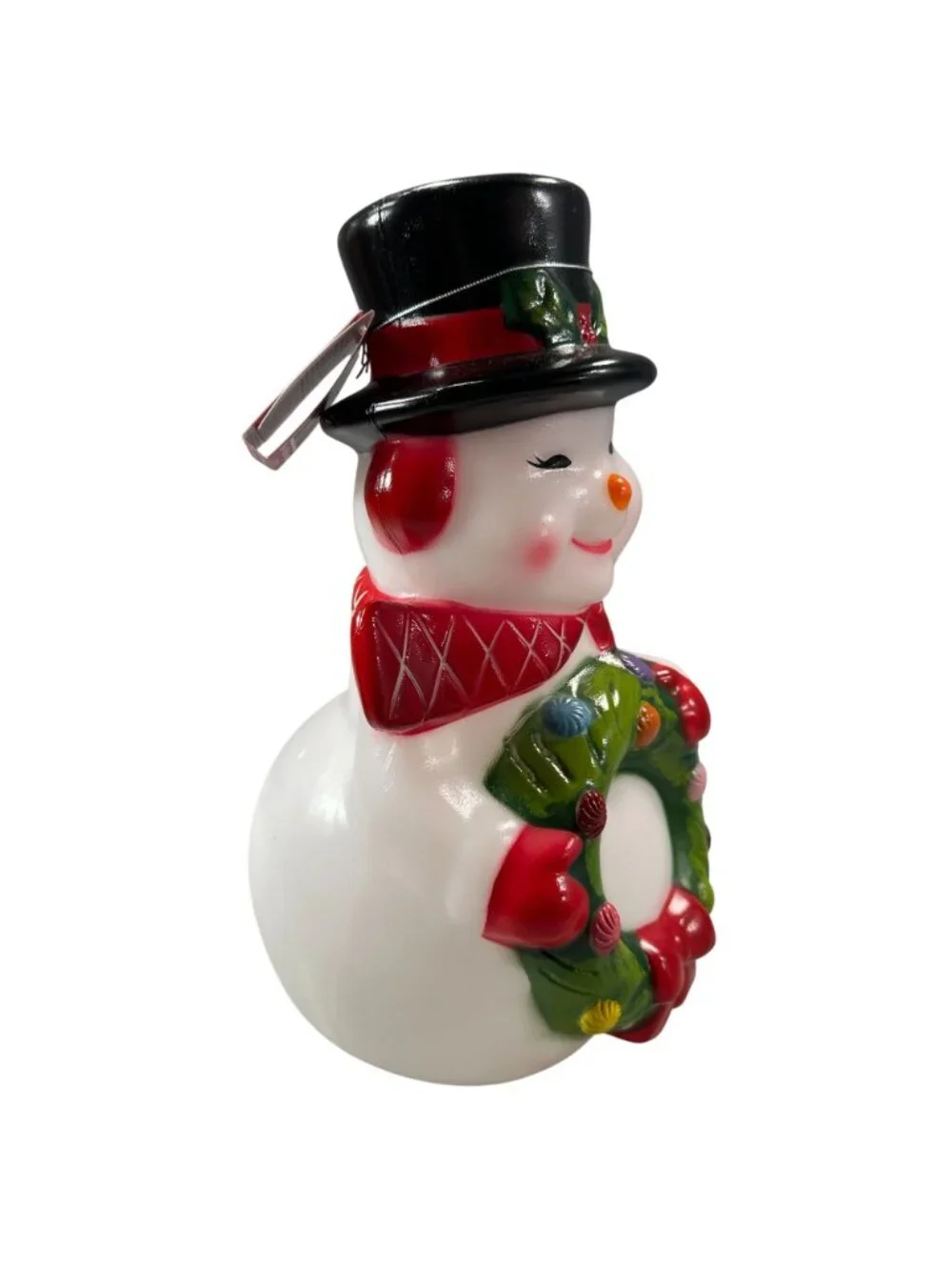 Mr Christmas Snowman Blow Mold Nostalgic Decoration Wreath Black Hat Holiday
